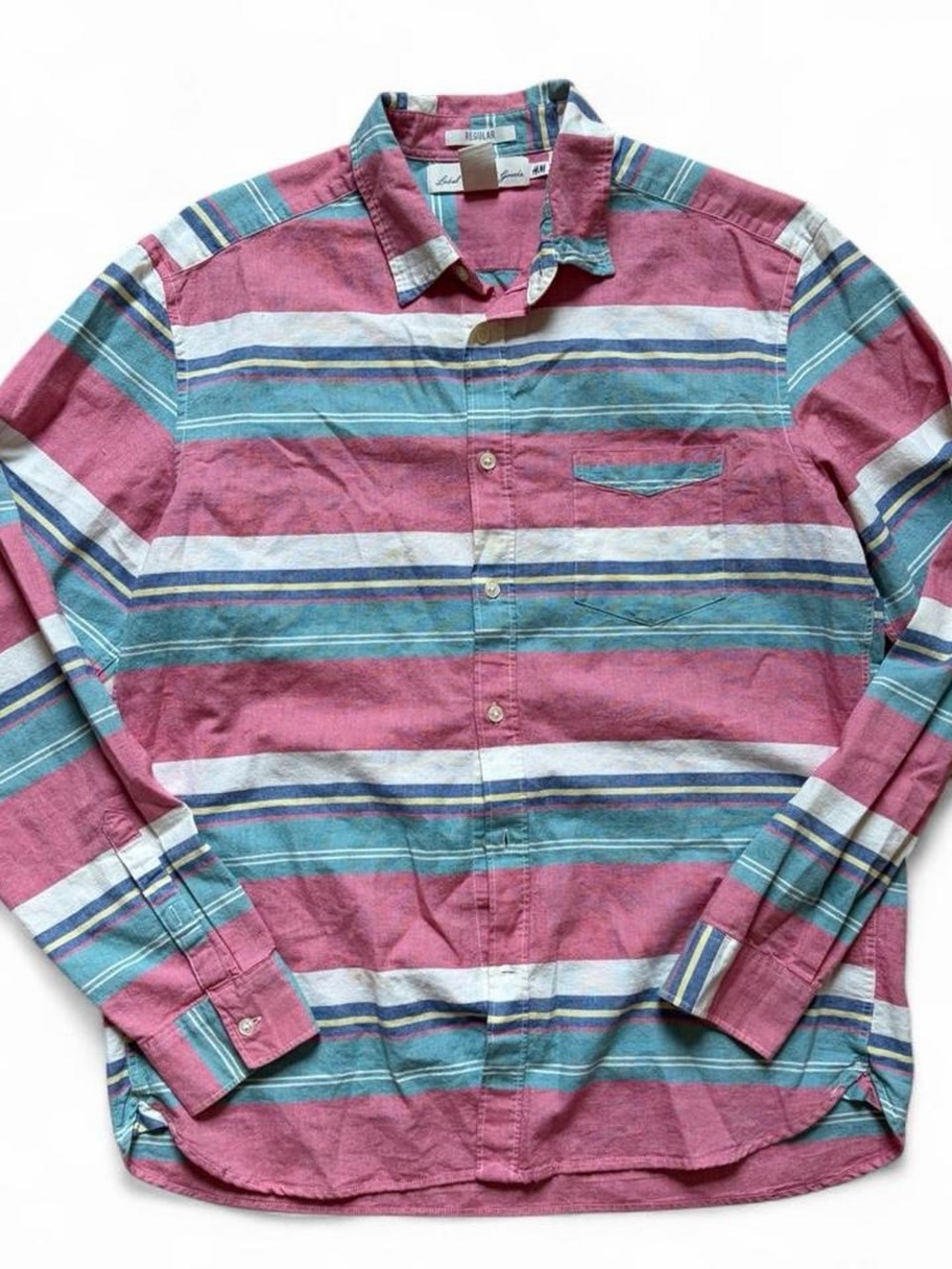 H&M Pink and Teal Striped Button-Down Shirt